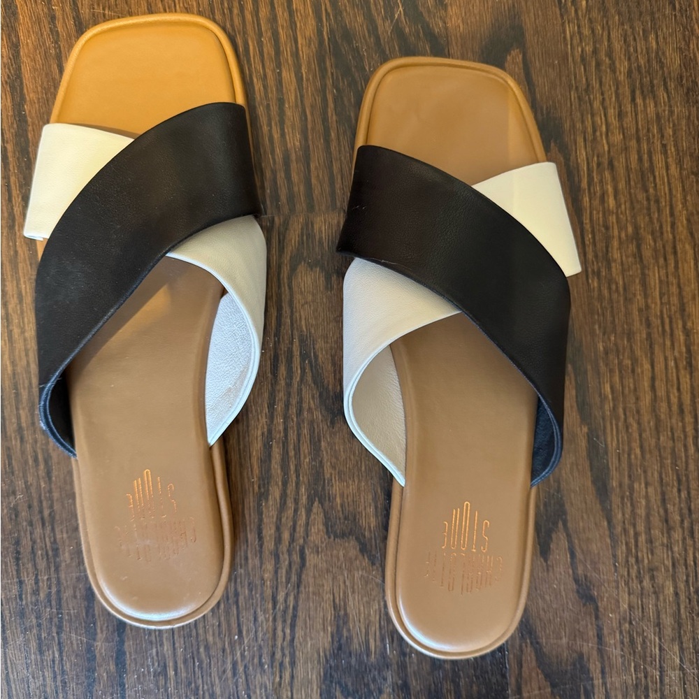 Charlotte Stone Black and White Sandals with Crisscross Straps